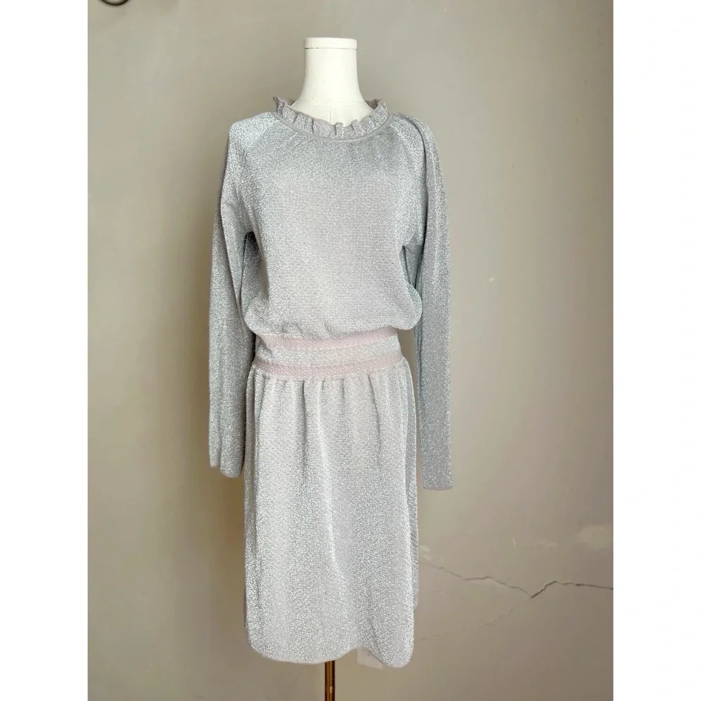 Tory Burch - Isabelle Silver Metallic Cocktail Dress Size L